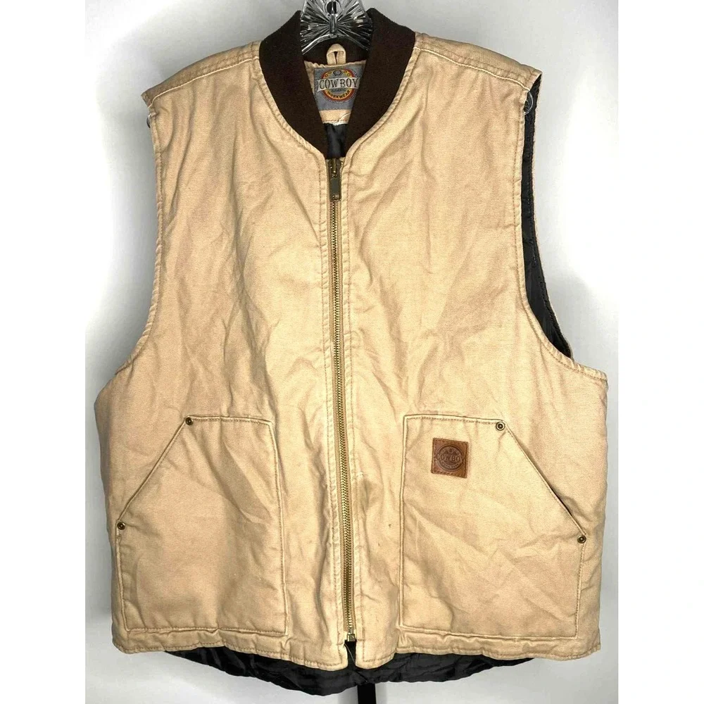 Cowboy Workwear men's vest Full Zip Tan Canvas lined chore barn quilted size unk